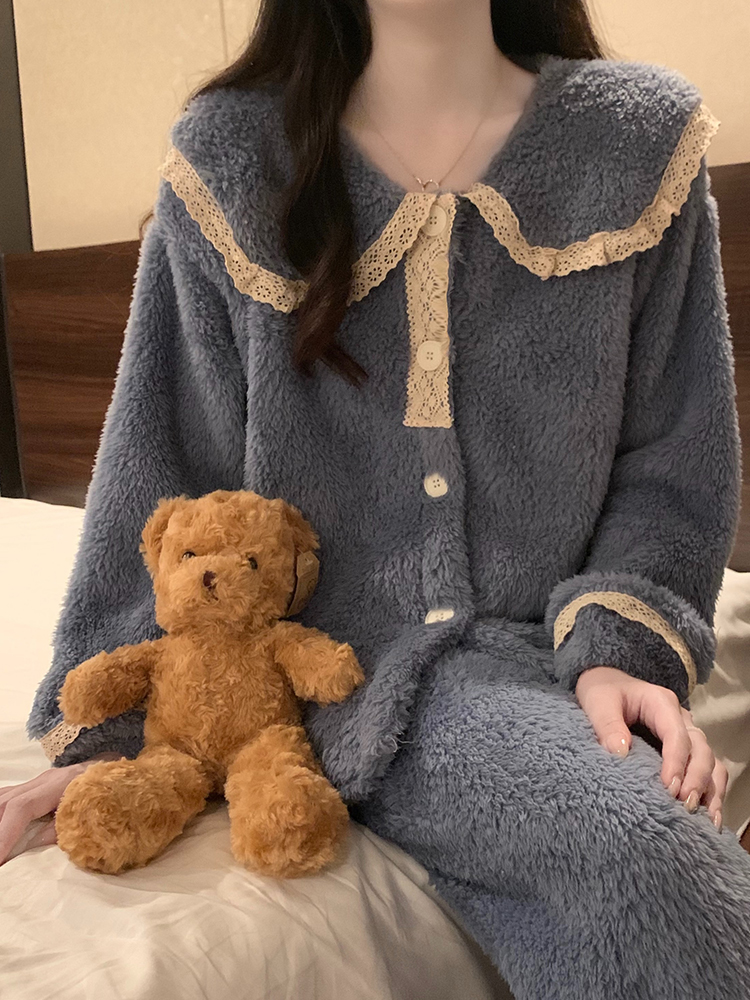 Coral Velvet Pajamas Women's Autumn and Winter 2025 New Arrival Fleece-lined Thickened Long Sleeves Heattech Can Be Outerwear Homewear