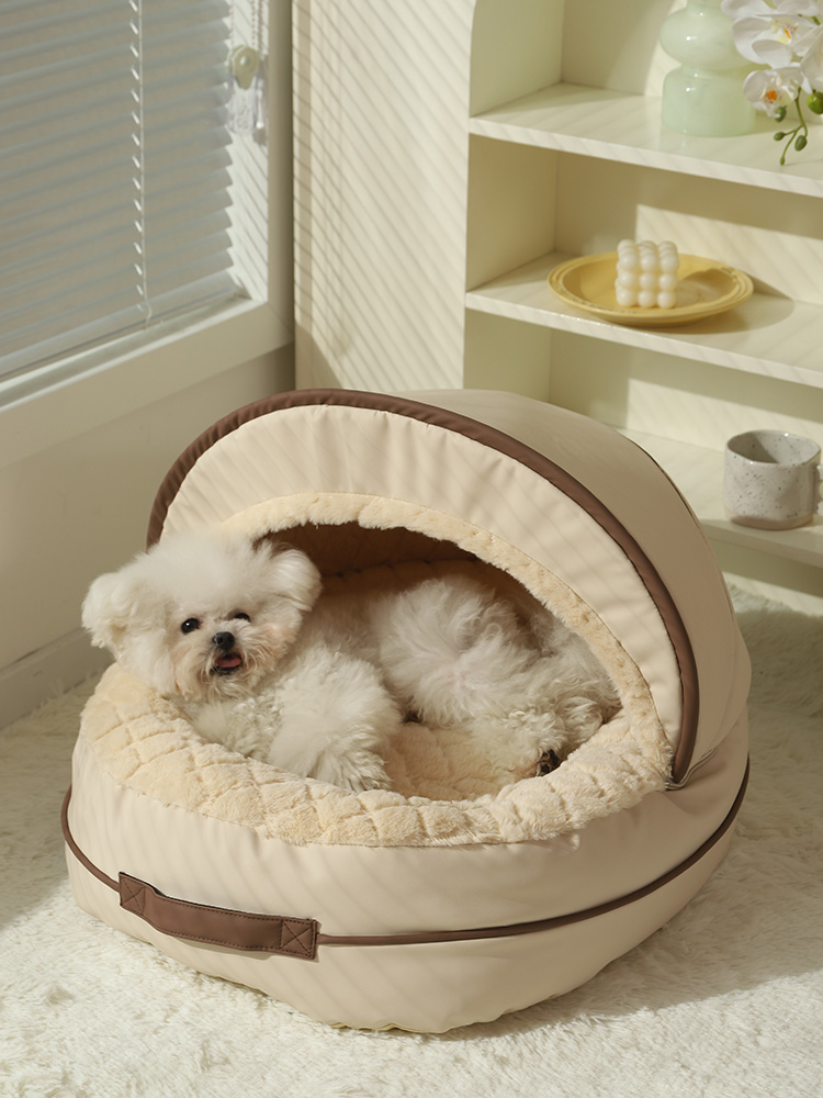 Mori Wild Tent Nest Beige Pet Cat Thick Soft Semi Closed Deep Sleep Not Easy to Collapse Nest