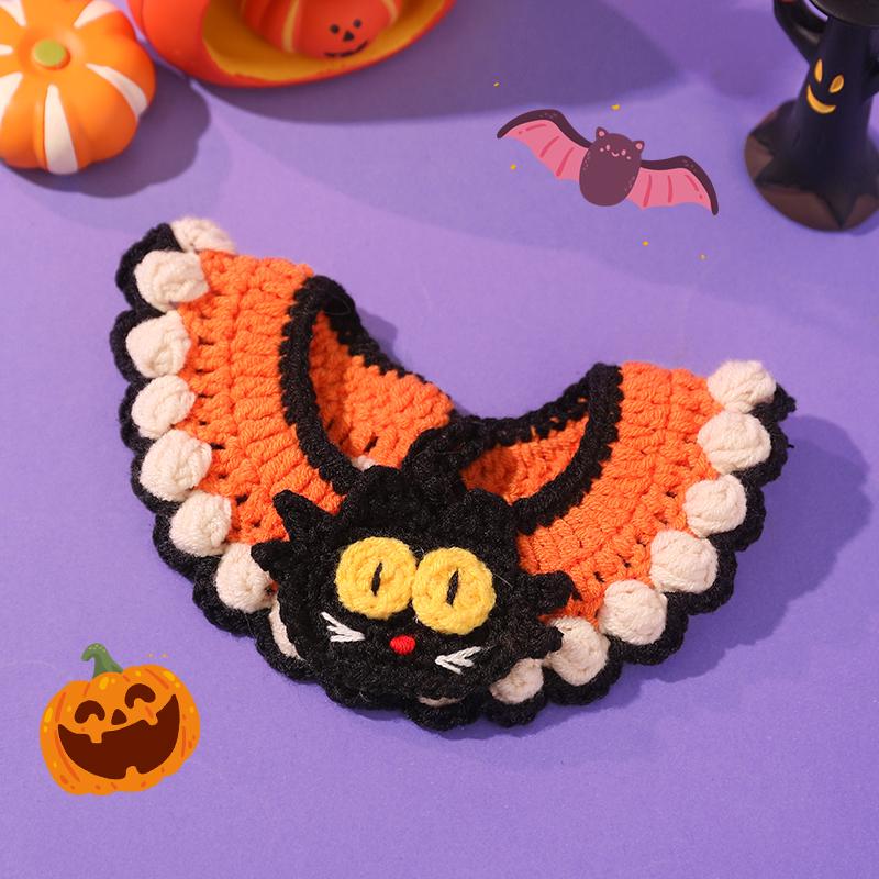 Cat Halloween Clothes Pet Fall and Winter Woven Accessories Kitten Cat Hat Headwear Dog Collar Cat Scarf
