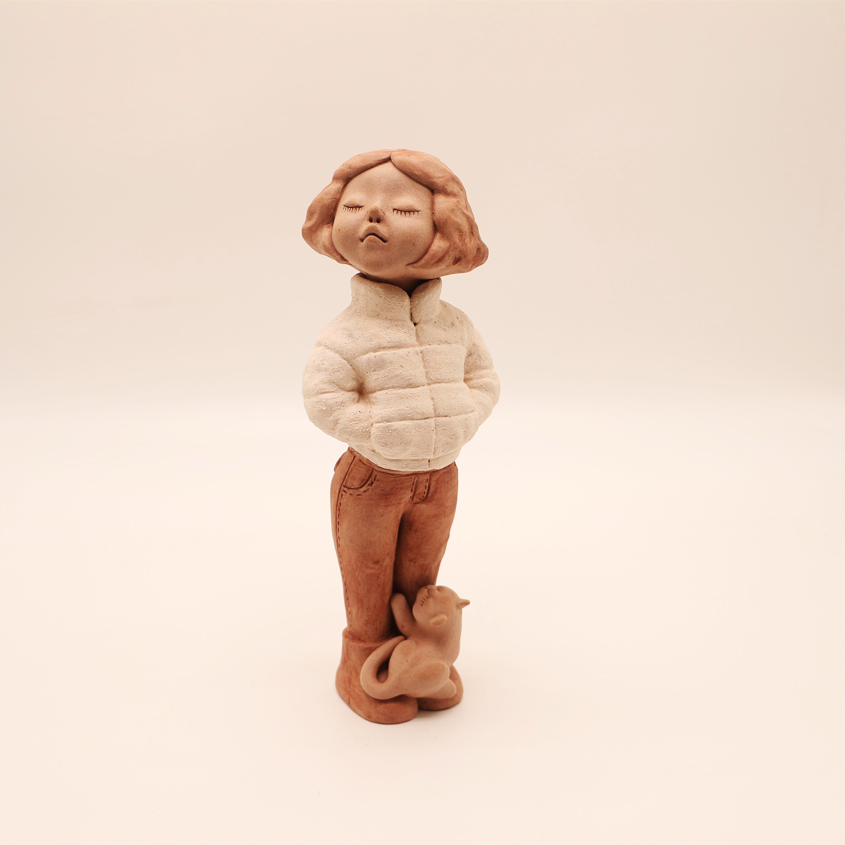 Handmade Pottery Character Creative Clay Figure Pottery Clay Doll Character Po-Tao Clay Plastic Girl Decoration Height 29cm