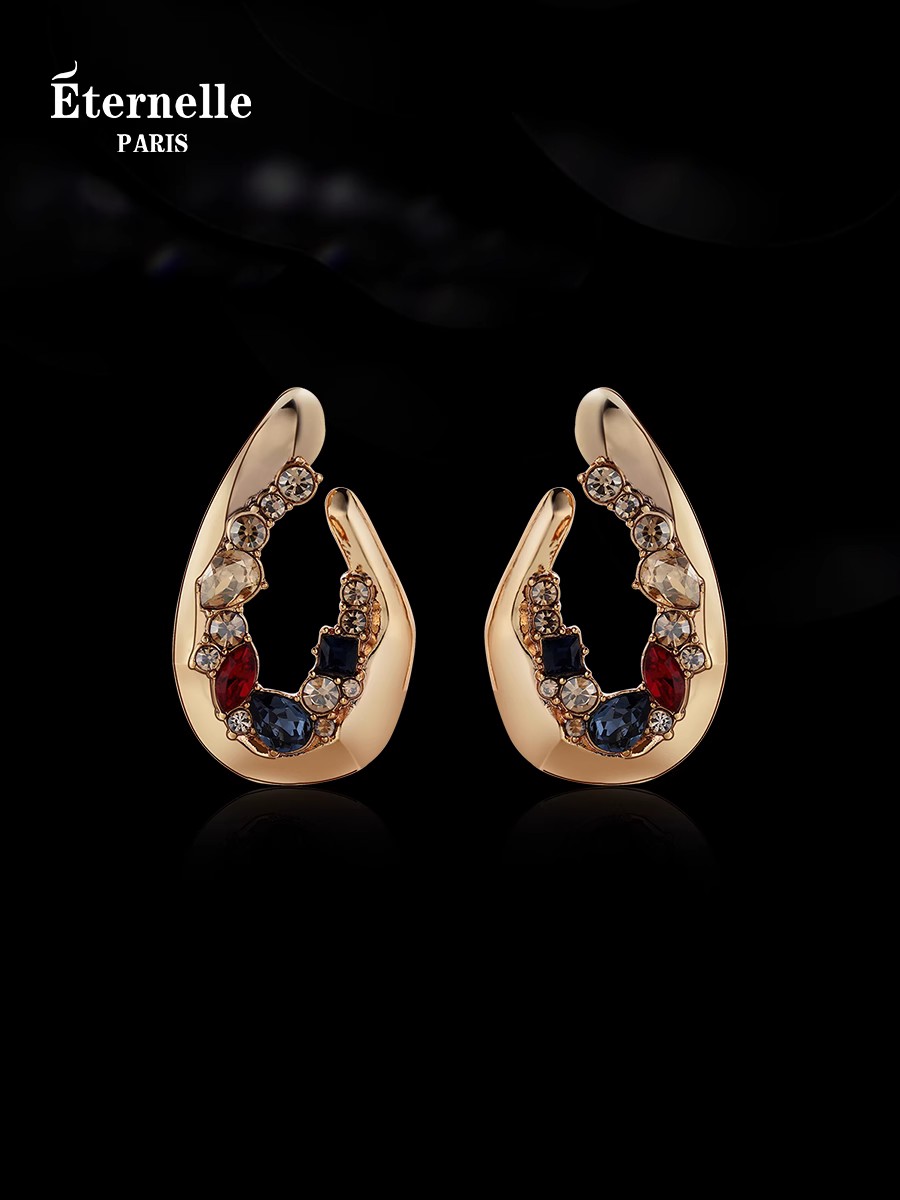 French Eternelle Austrian Crystal Earrings, Vintage Style, Elegant & Versatile, Flower Design, Old Money Aesthetic, Women's Fashion Accessories