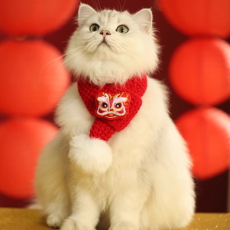 Cat Christmas Scarf Bib Kitten Chinese New Year Clothes Cat Decoration New Year Scarf Dog Pet Supplies Accessories
