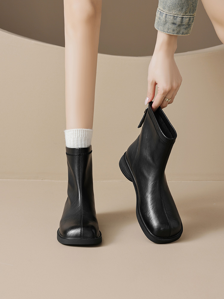 Augusto Ankle Boots Women 2024 New Spring and Autumn Boots Retro Black Skinny Boots Thick Heel with British Style Boots