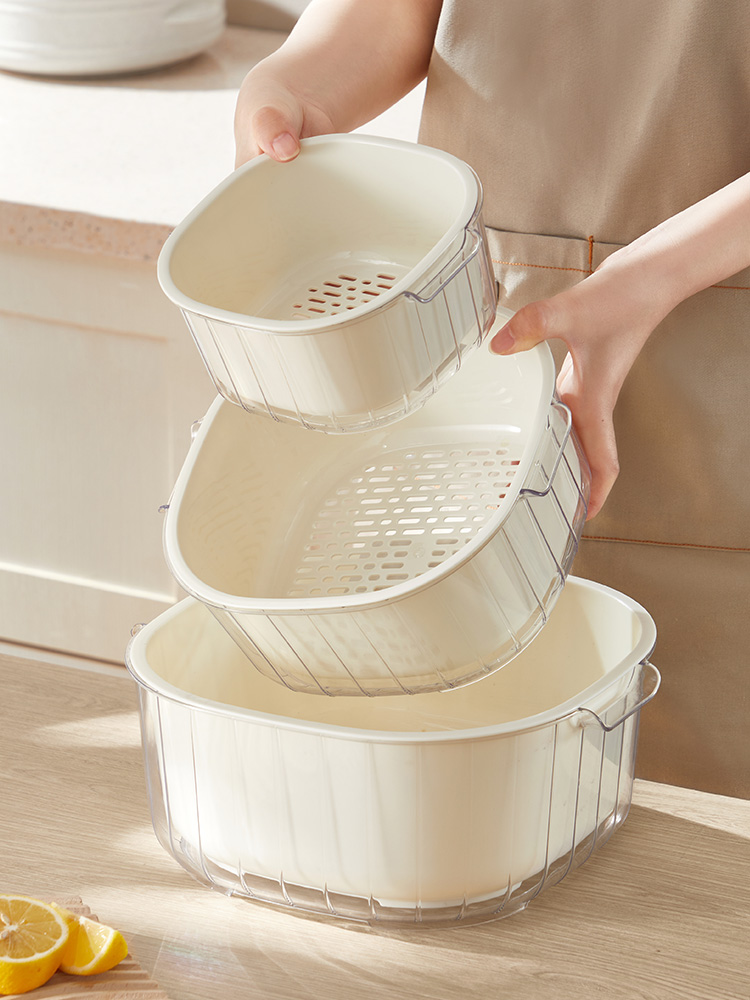 Washing Basin Drain Basket Kitchen For Home Double-Layer Sink Washing Fruit Water Filter Vegetable Basket Plastic Fruit Plate Vegetable Washing Basket