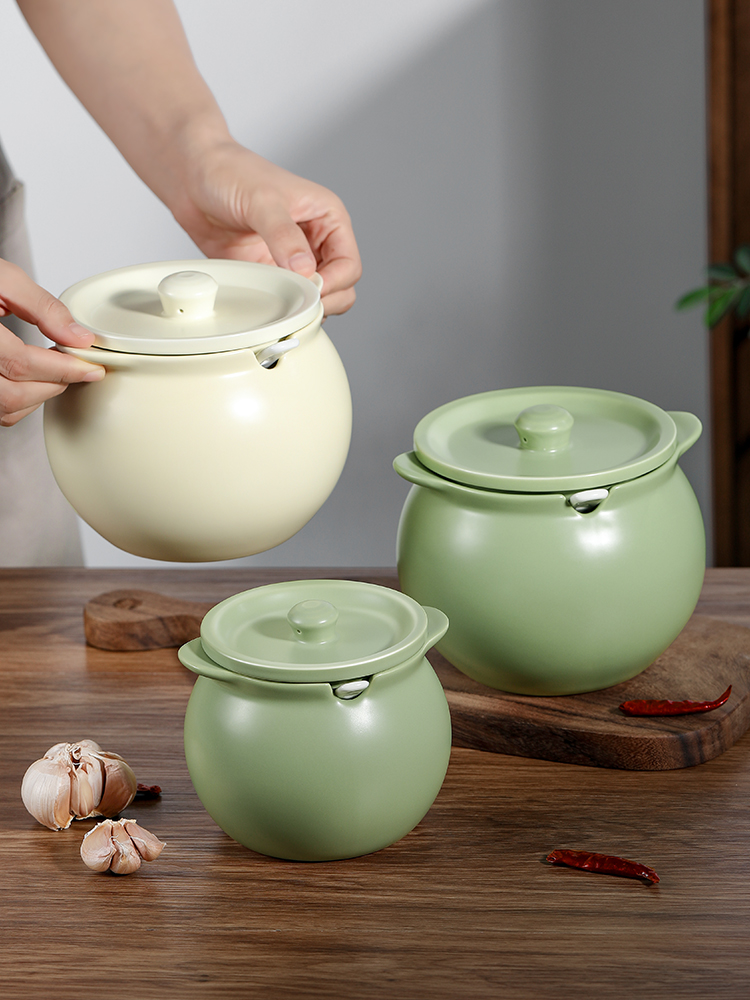 Lard Jar High Temperature Resistant Ceramic Oil Tank For Home with Lid Salt Jar Red Chili Oil Pepper Oil Seasoning Jar Stock Pot