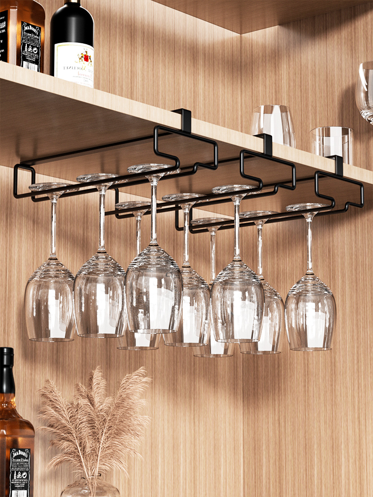 Punch-free Upside down Wine Cup Holder Metal Hanging Goblet under Cabinet Household Storage Shelf Storage Rack Light Luxury