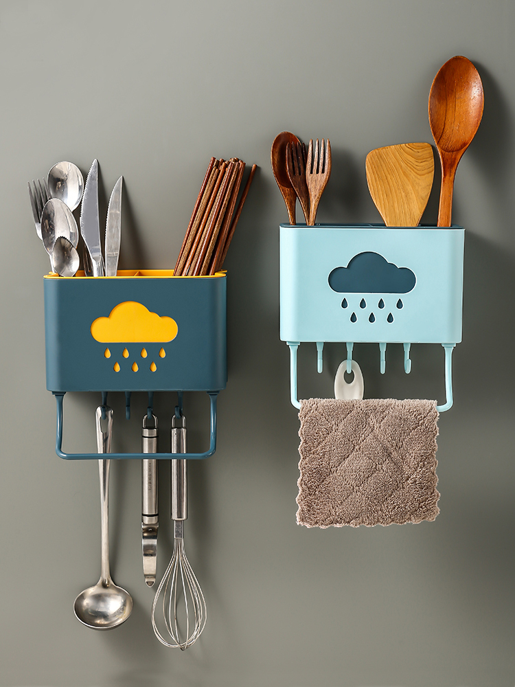 Kitchen Chopsticks Basket For Home Punch-Free Storage Rack Wall-Mounted Multifunctional Tableware Storage Box Chopstick Canister Rack Chopsticks Box