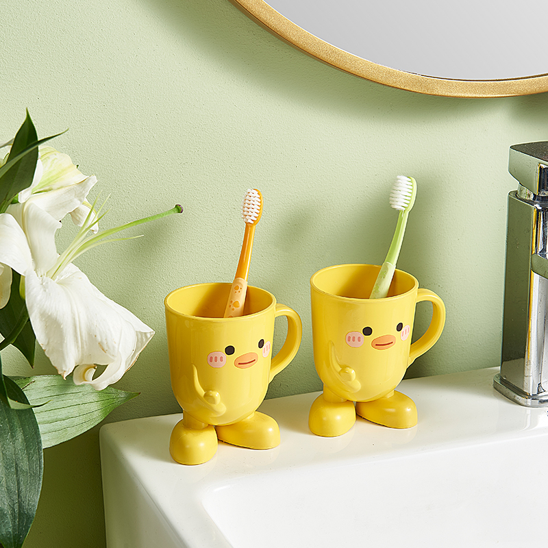 Kids Tooth Cup For Home Simple Mouthwash Cup Cute Baby Drop-Resistant Creative Cartoon Little Yellow Duck Plastic Cup Cup