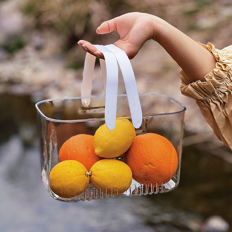 Picnic Fruit Basket Equipment Photo Props Outing Ice Bucket Outdoor Camping Handy Gadget Plastic Transparent Hand Basket