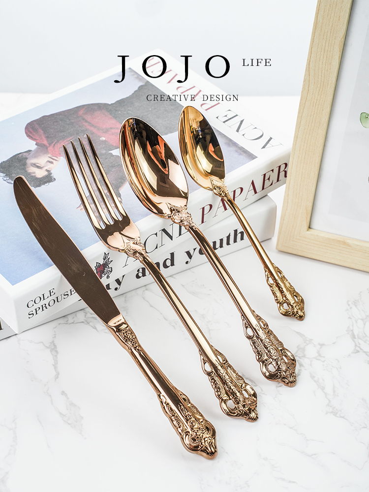Jojo's L. PD · Jin · Tableware For Home Palace Stainless Rose Gold Steel Knife, Fork and Spoon Suit | Temple Jin