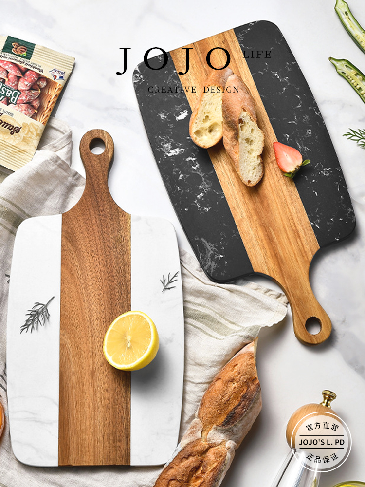 Jojo's L. Pd. SweeT. Chopping Board with Handle Double-Sided Acacia Mangium Marble Patchwork Cutting Board | Xitian