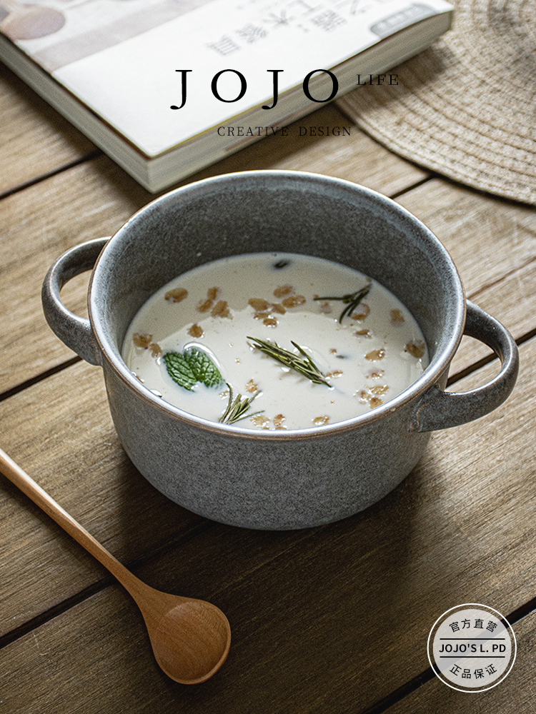 Jojo's L. Pd. TAI. Ceramic Bowl Noodle Bowl Tableware Yogurt Bowl Double-Ear Bowl round Soup Bowl | Yaotai