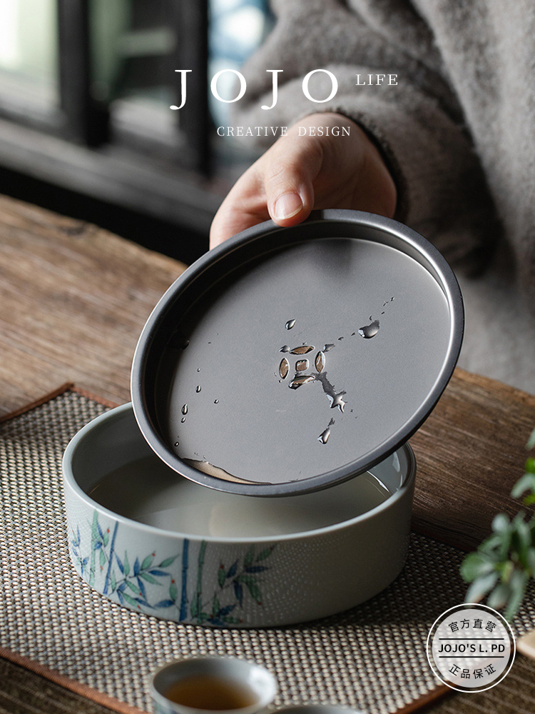 Jojo's L. Pd. Emblem. Hand-Painted Asparagus Fern Ceramic Pot Draining Teapot Platform Double-Layer Water Storage Base | District Emblem