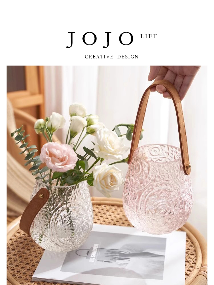 Jojo's L. PD · Basket · Vase Glass Relief Accessible Luxury Satchel Creative Style Decoration | Cabas