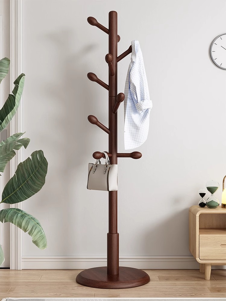 Taili Wood Floor Coat Stand Clothes Rack Bedroom and Household Vertical Beech Clothesline Pole Indoor Clothes Bag Hanging Rack