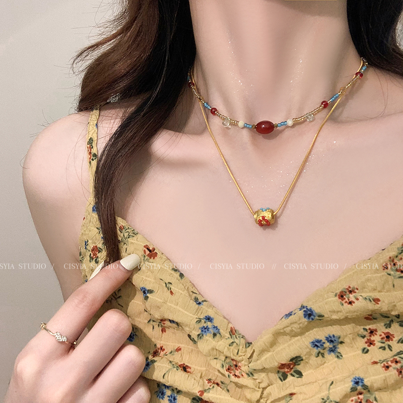 Bohemia New Chinese Style Twin Necklace Female Spring Fancy Temperament Entry Lux 2025 New Arrival Best Selling Clavicle Chain