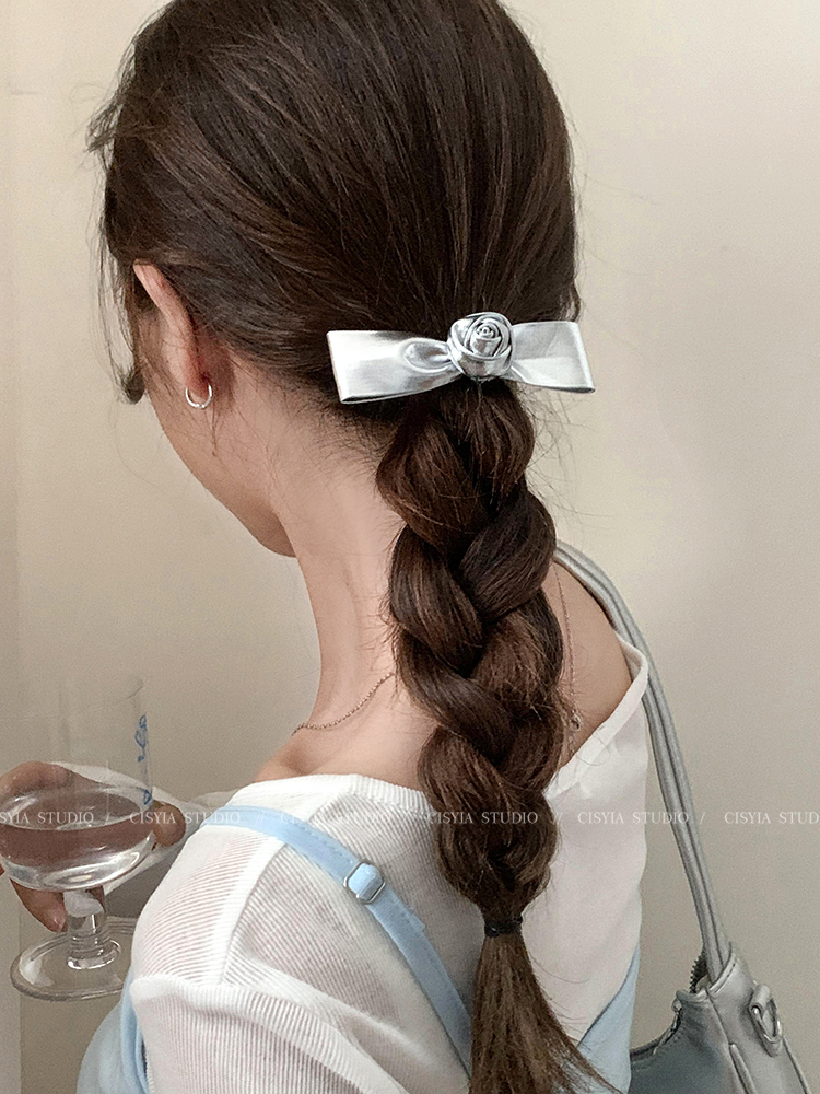 Korean Style Young Adult Rose Bows Barrettes Female Fancy Grip Niche Design Bangs Side Clip Duckbill Clip