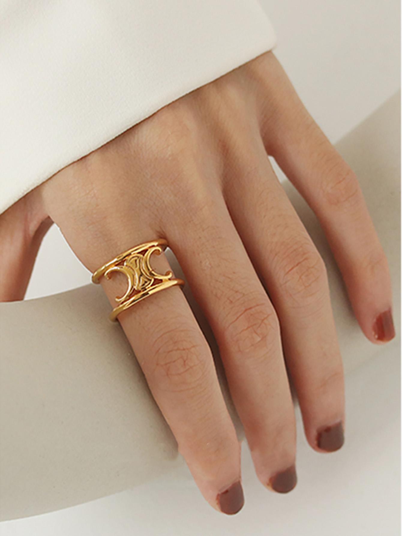 Fashion Ins Retro Affordable Luxury Arc De Triomphe Baroque Vintage Pattern Open Ring Titanium Steel No Fading Ornament