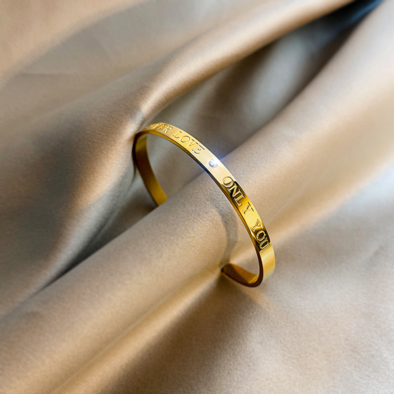 Lettering Meaning Bracelet Women's Open C- Shaped Bracelet Titanium Steel No Fading Minimalist All-Match Jewelry Elegant Ornament