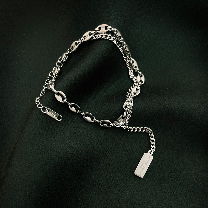 Pig Nose Double-Layer Bracelet Simple Cold Style Small Hangtag Men's and Women's Couple Bracelet Disco Jumping Hip-Hop Korean Style Titanium Steel