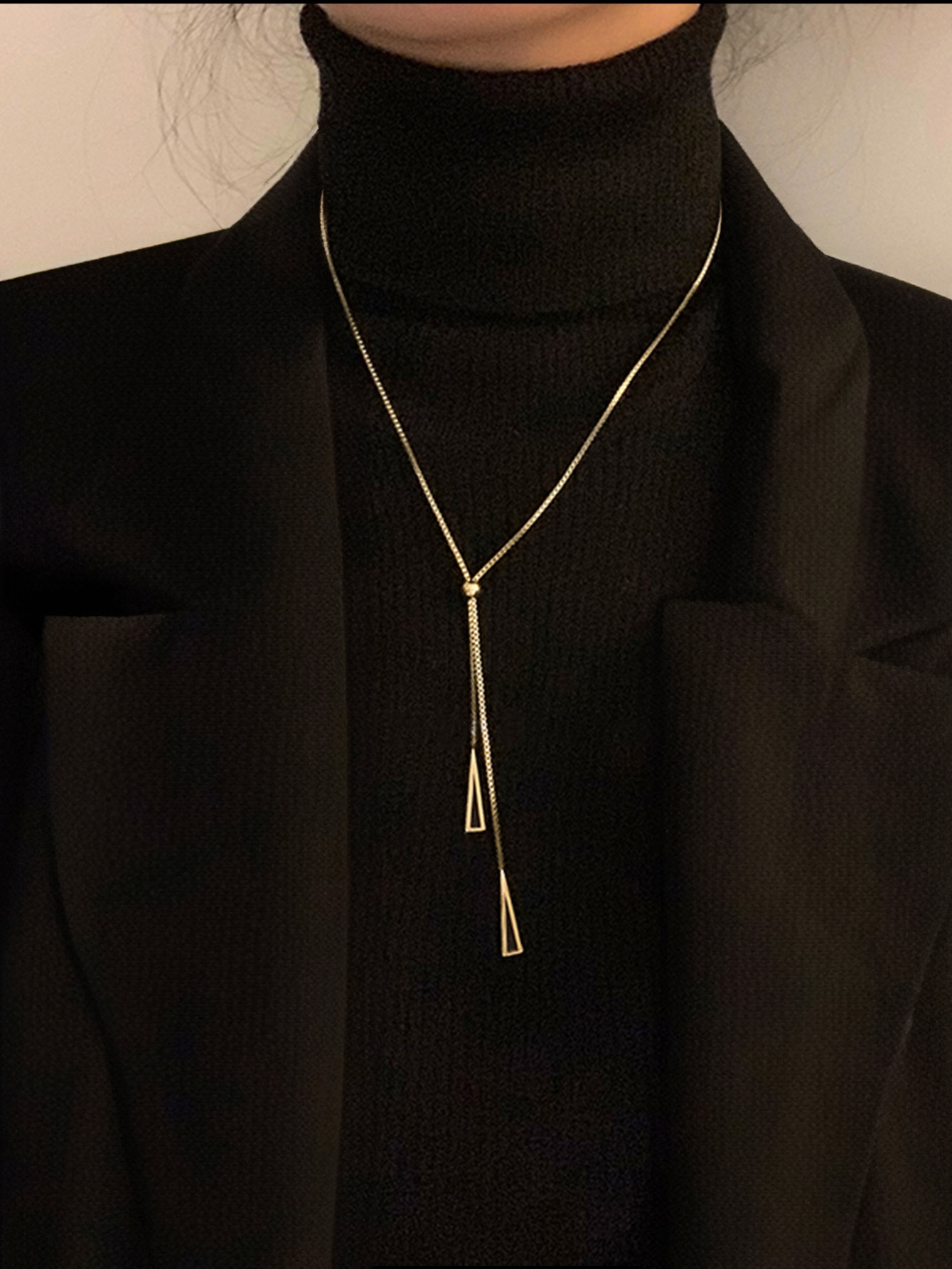 Accessible Luxury Simple Women's Autumn and Winter Tassel Long Titanium Steel Necklace