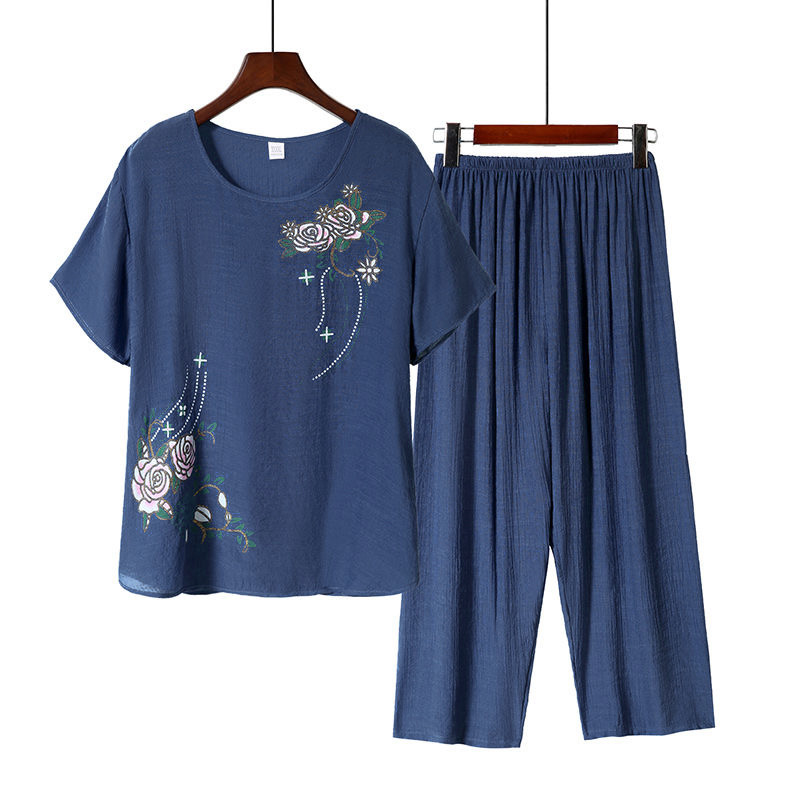 Cotton Linen Summer Pajamas for Moms & Elders