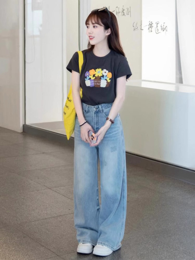 Stylish Niche Style Flower Print Short Sleeve T-shirt Female 2025 New Arrival Summer Fashion All-Matching Youthful-Looking Chic Tops
