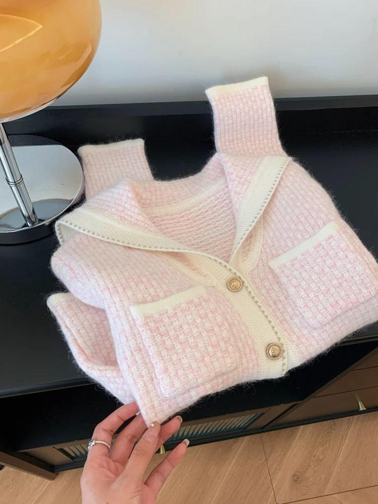 Elegant Pink Soft & Cozy Knit Cardigan for Women - Small Temperament Design Top