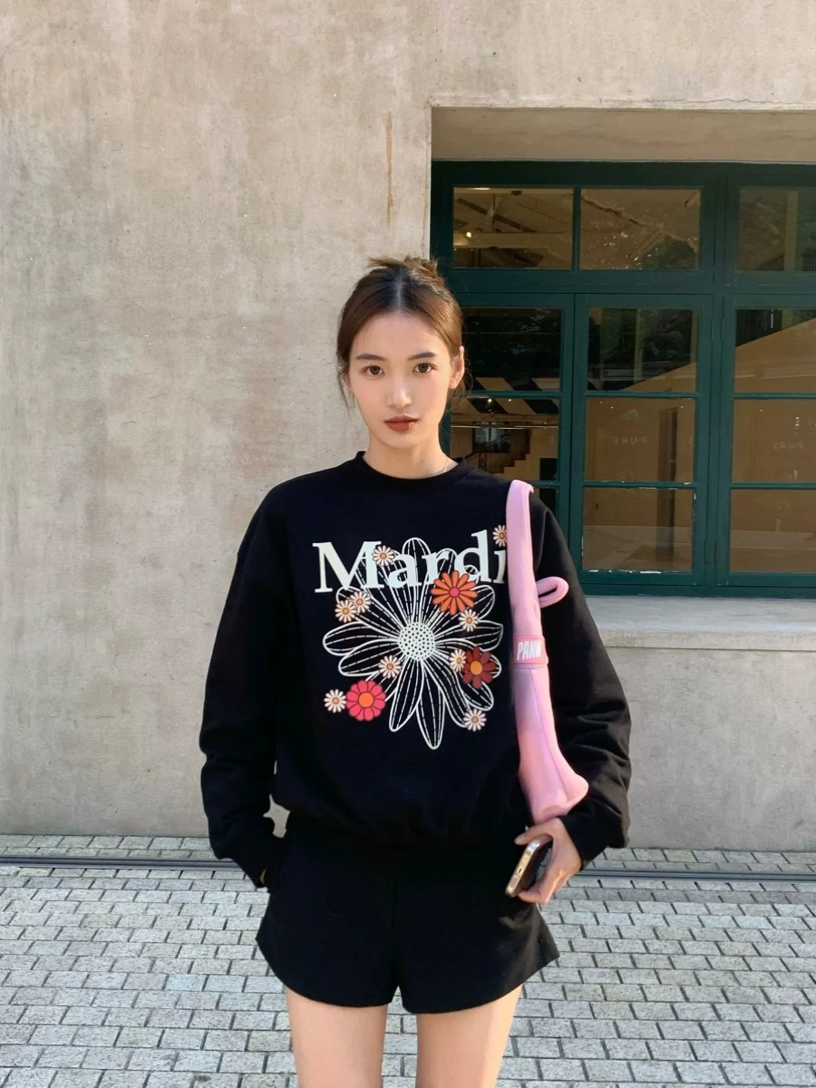 Oversize Black Little Daisy Capless round Neck Sweatshirt