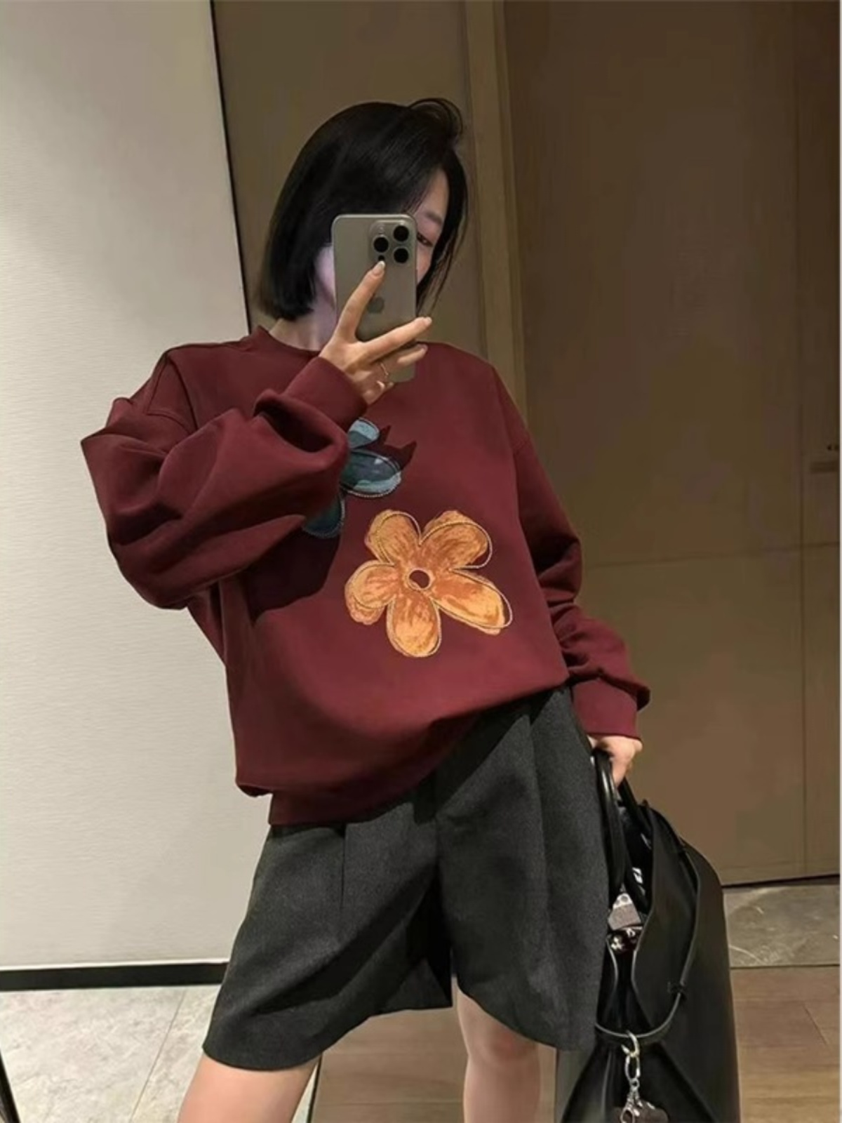 Ankela Red Small Loose and Lazy Style Korean Style Sweatshirt Spring and Autumn Women's Stylish Super Beautiful Tops