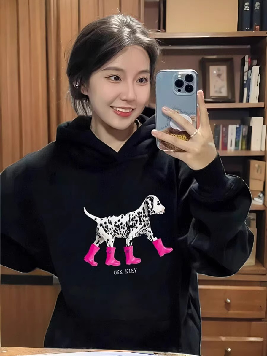 American Hooded Sweatshirt Women 2025 Spring & Fall New Arrival Loose Fleece Shirt Fleece Padded Coat Idle Style Oversize Long Sleeves