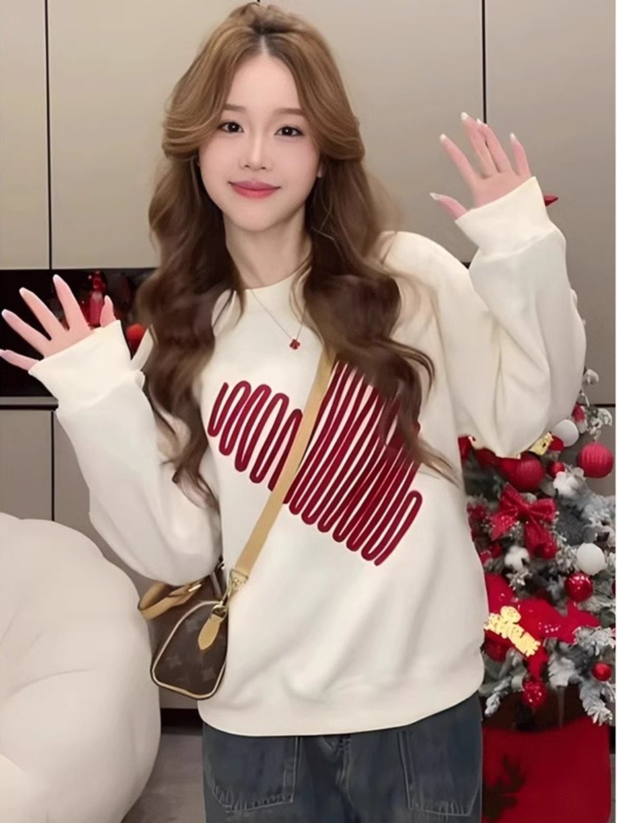 White Pure Cotton round Neck Sweatshirt Women's Spring and Autumn 2025 New Arrival Best Selling Fleece-lined Thickened Casual Loose Long Sleeve Top
