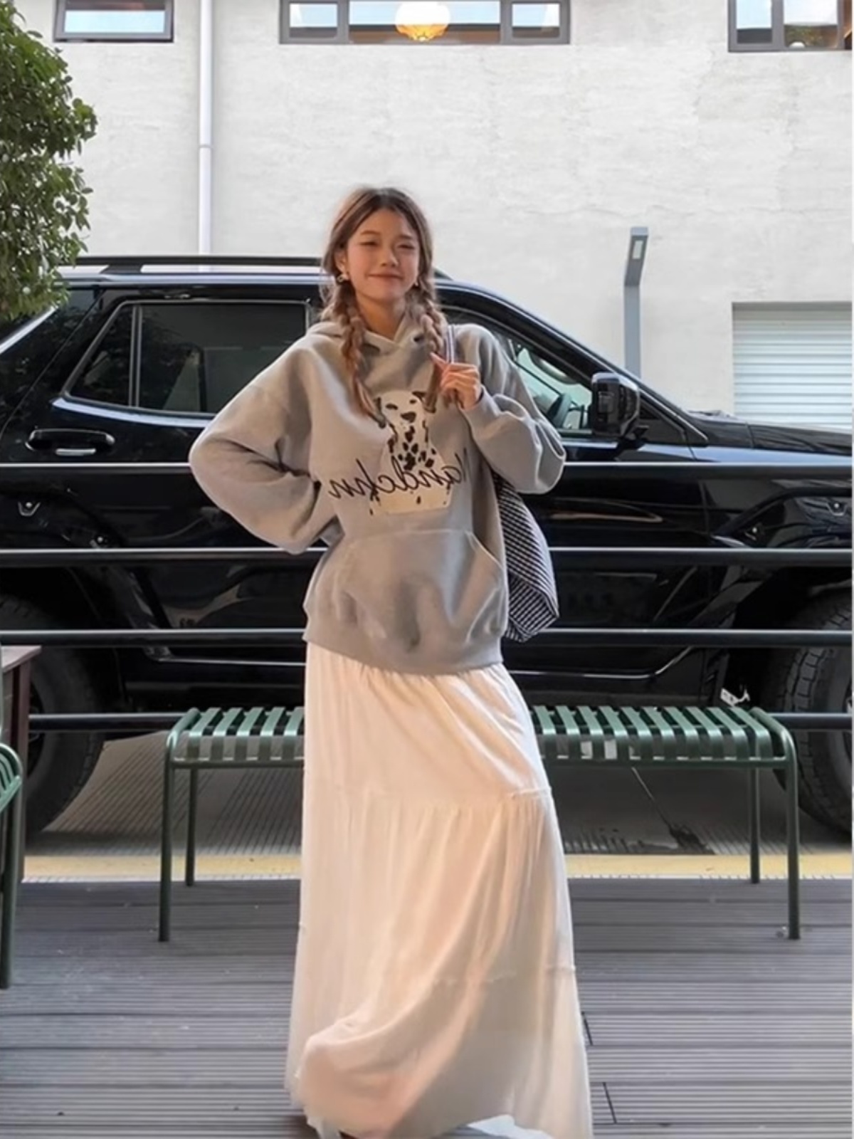 Early Autumn Wear Classy Gray Hooded Milk Huhoo Loose Sweater Female Spring & Fall Small Man Velvet Padded Thickened Top