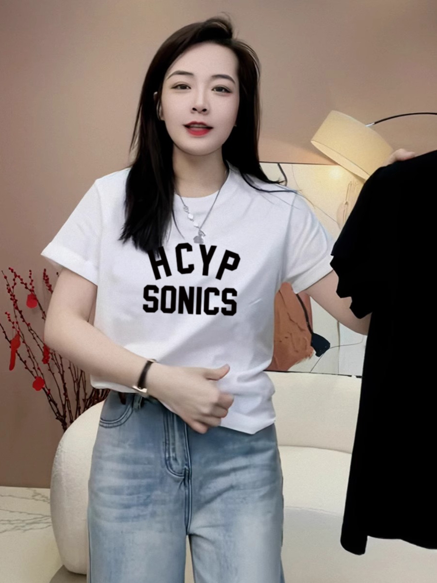 Korean Style Sweet Cool Letter Print Short-Sleeve T-shirt Female 2025 Summer New Arrival Pure Cotton Loose White Shoulder Fashion
