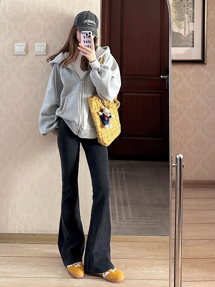 Gray Hooded Sweatshirt Women's Autumn 2025 New Arrival Fancy Loose Casual Laid-Back Style Jacket Long-Sleeved Tops
