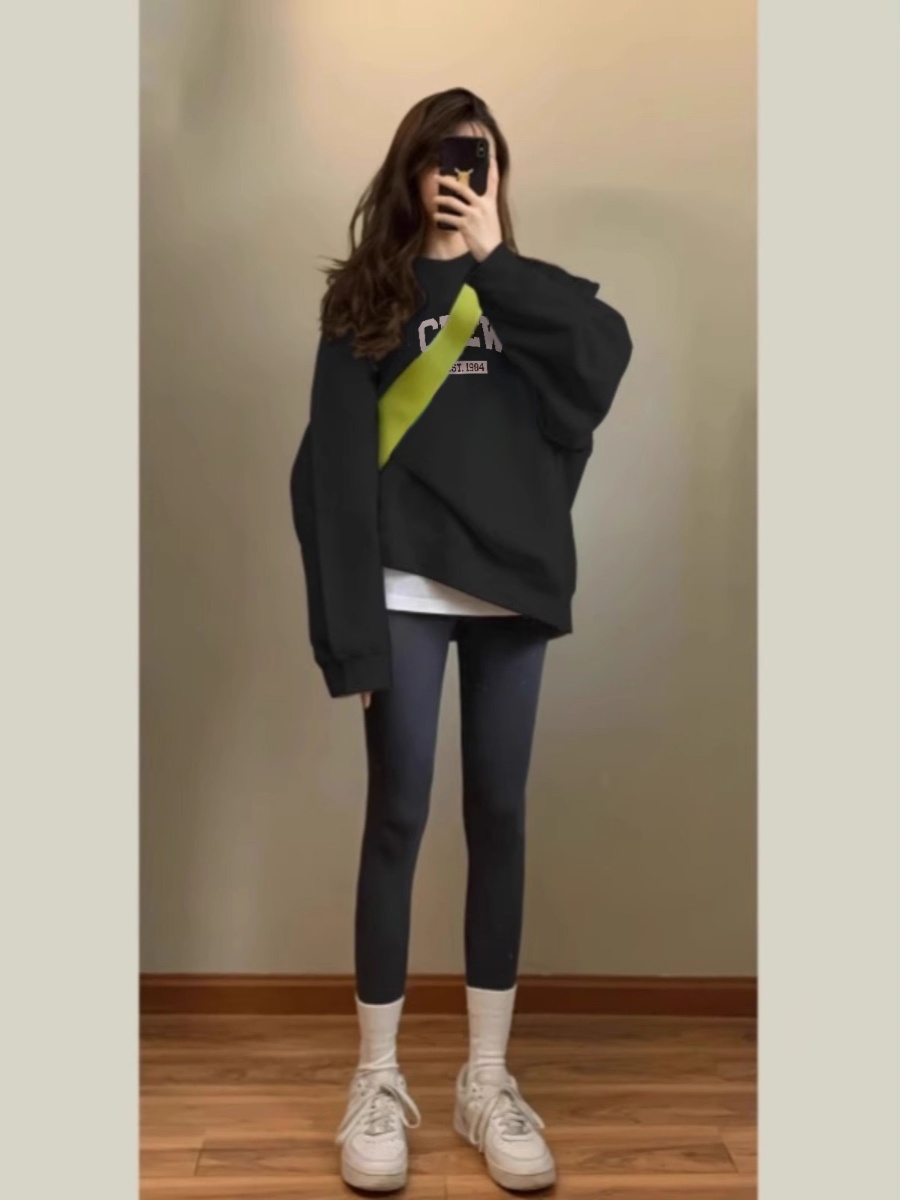 American Lazy Chic Black, Hoodie Women's Spring and Autumn Loose 2025 New Arrival Hiphop Pop Top