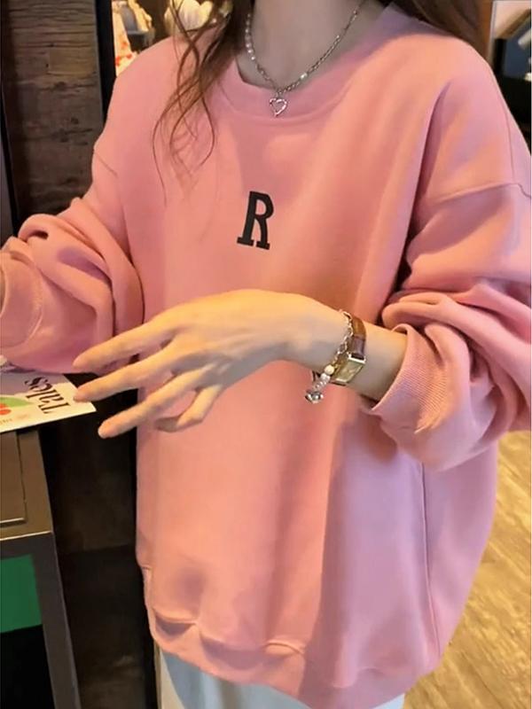 2025 Spring & Fall New Arrival Alphanumeric Print Small Sweatshirt Loose and Lazy Style Casual All-Matching Tops Female