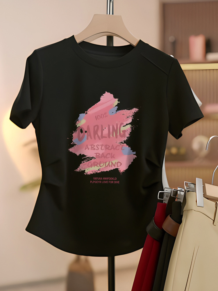 K-style Shoulder Letter Print Short-Sleeve T-shirt Women's Summer New Arrival Unique and Beautiful Small Shirt This Year's Popular Tops