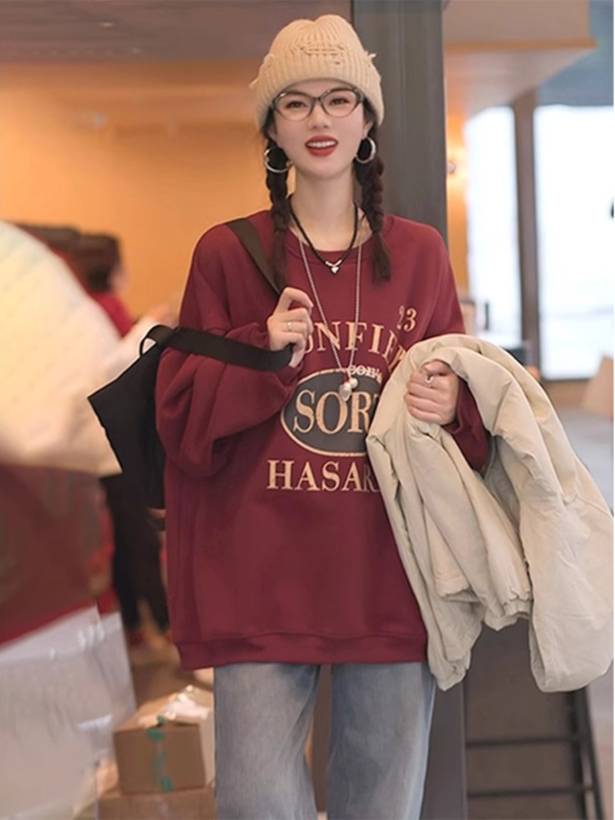Casual round-Neck Non-Hoodie Padded Fleece Sweater Women's 2025 New Arrival Best Selling Spring and Autumn Idle Style Loose Tops