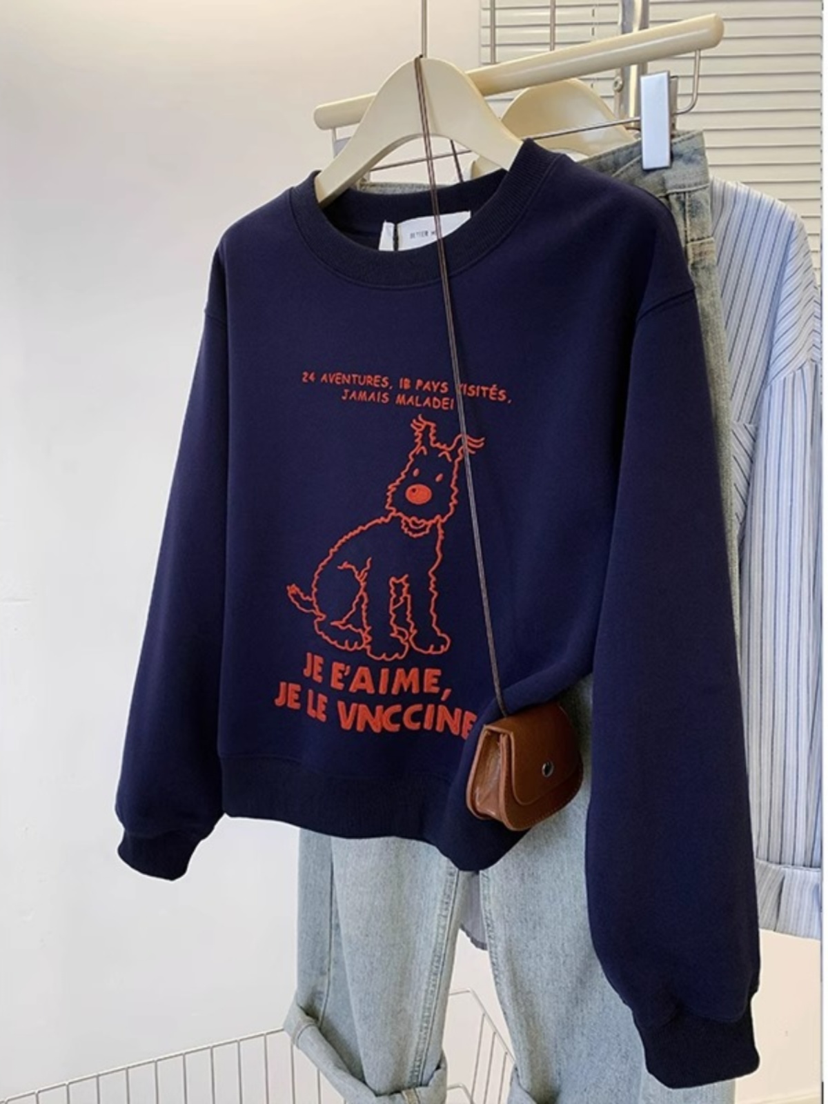 Spring & Fall New Fashion round Neck Pullover Pure Cotton Sweatshirt Female Small Western Style Youthful-Looking Cartoon Letter Long Sleeve Top