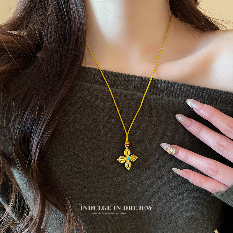 New Chinese Style Retro Vajra Braided Rope Necklace Fancy Light Luxury Minority Clavicle Chain National Style Sweater Chain Accessories