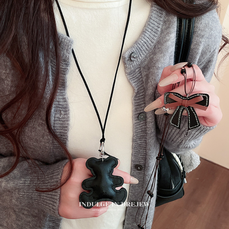 Black Double Layers Bows Necklace for Women 2025 New Arrival Bear Halterneck Sweater Chain Long Fancy Ornament