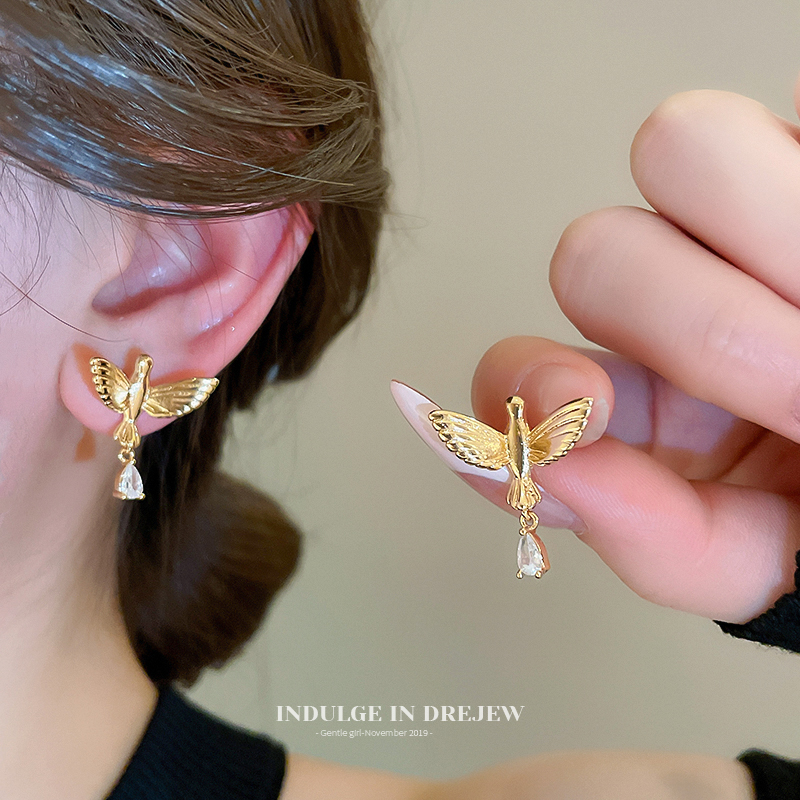 Golden Zircon Bird Stud Earrings 2025 New Popular Niche Design Earrings Unique Fashion High-Grade Earrings