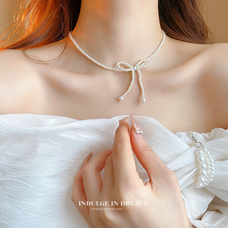 Minimalist Bowknot Pearl Necklace for Women 2025 New Arrival Best Selling Clavicle Chain Accessible Luxury Fancy Unique Necklace