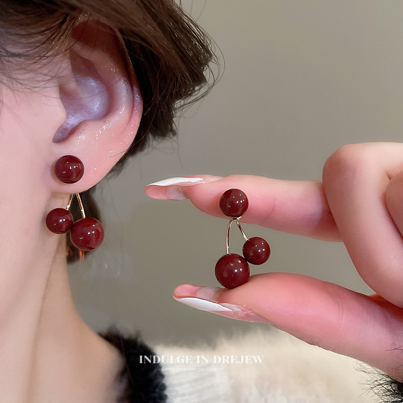 Dual-Wear Style Red Cherry Earrings Accessible Luxury Fancy Elegant Special Interest Earrings Retro New Arrival New Year Earrings Women