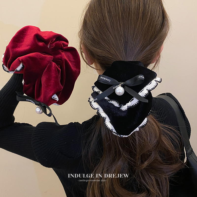 Retro Square Scarf Large Intestine Hair Band Bowknot Headband Women's Ponytail High Elastic Durable Rubber Band Fancy Hair Accessories