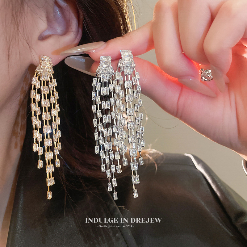 Exaggerated Long Fringe Earrings Square and round Face Makes Face Look Smaller Accessible Luxury Fancy Ear Studs Elegant European and American Earrings Female New Arrival