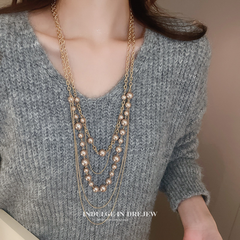 Multi-Layer Twin Pearl Sweater Chain Generous and Upscale Fancy Long Necklace for Women New Arrival Elegant Summer Ornament