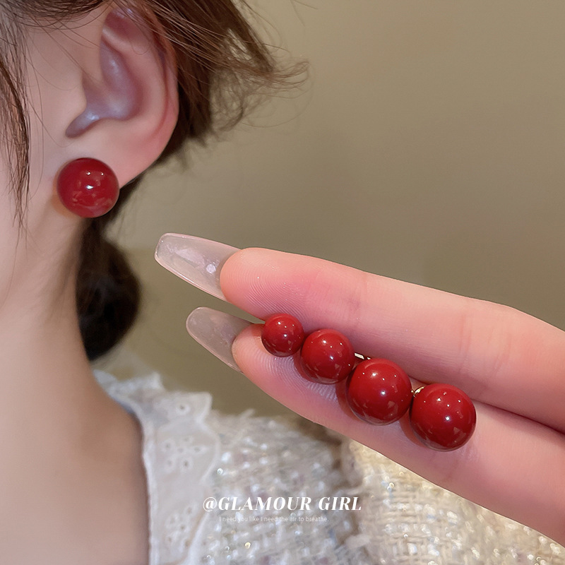 Red Pearl Earrings Summer Fancy Earrings 2025 New Arrival Best Selling Niche Design New Year Earrings for Women