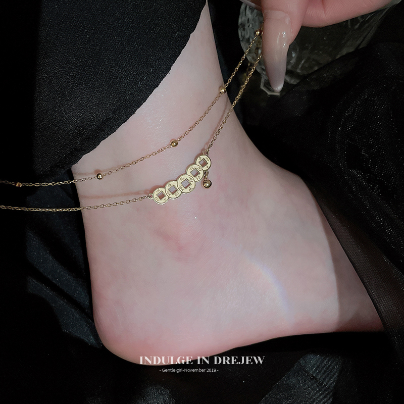 New Chinese Style Copper Coin Anklet for Women 2025 New Arrival Fancy Ankle Chain Ankle Ring Chinese Ancient Style Han Chinese Clothing Cheongsam Easiest for Match Foot Chain Summer